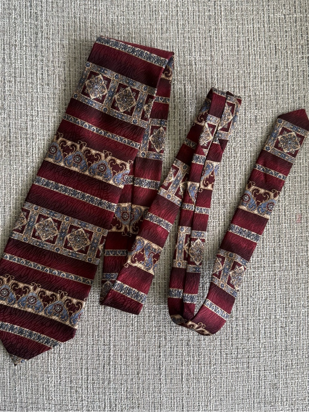 Dior Burgundy Tie with Gold and Blue Medallion Pattern